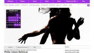 A promotional webpage for the Melbourne Festival features the event "Aviary," presented by Phillip Adams BalletLab.